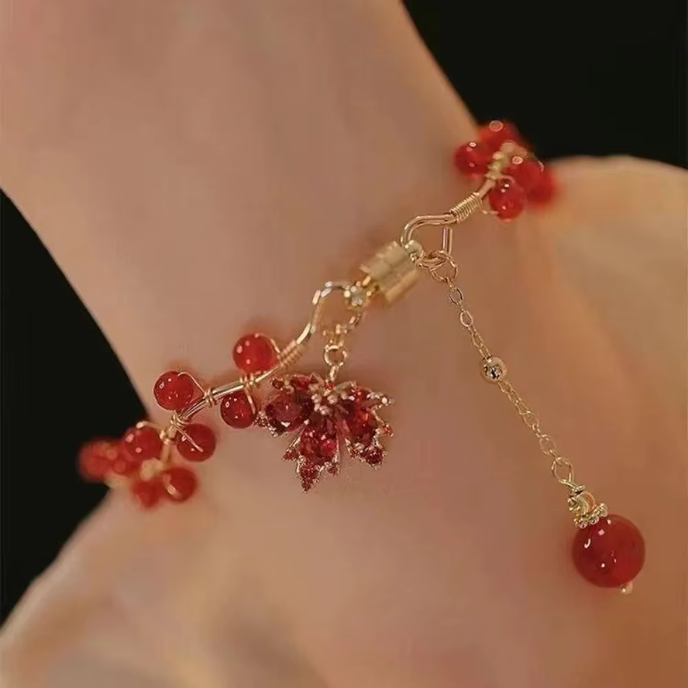 Bracelet Magnétique en Perles de Clip Rouge pour Femme