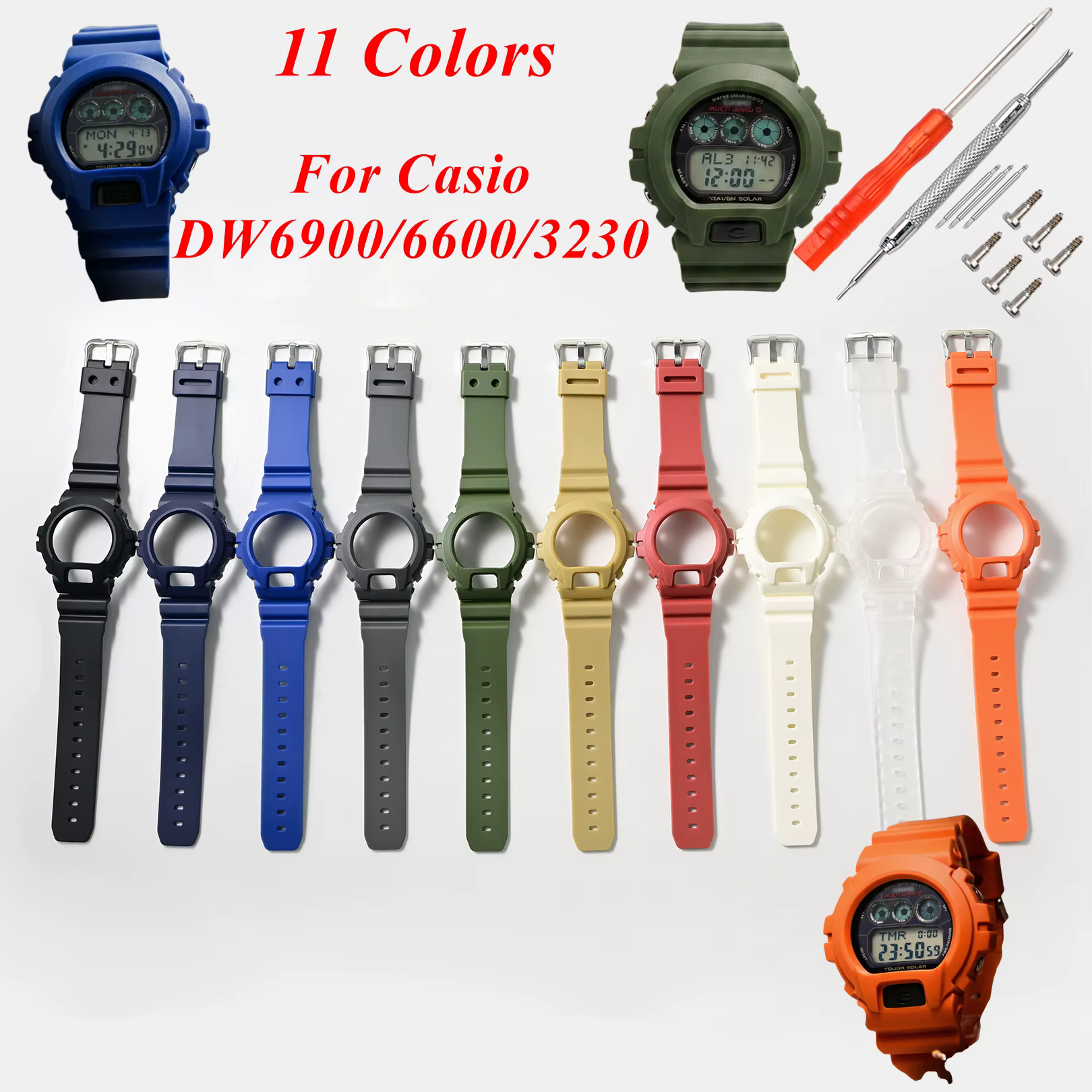 Pour Casio G-SHOCK DW69000/6930/6600/3230 Transparent ‌ Kit de remplacement de bracelet de montre avec boîtier de