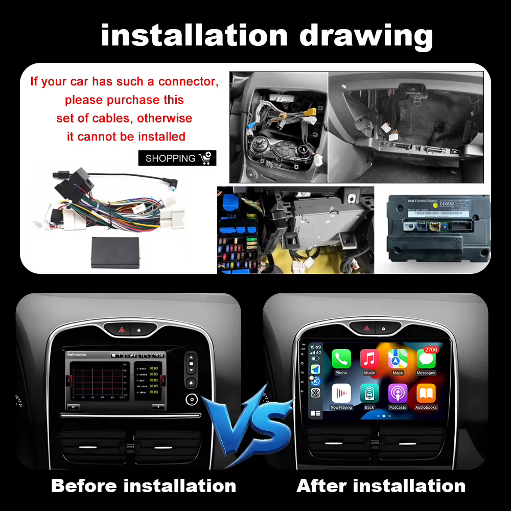 Autoradio Android 14, Navigation GPS, Carplay, Lecteur Stéréo, Limitation, 10 Pouces, pour Voiture Renault Clio 3, 4 (2012-2015, 2016-2018)