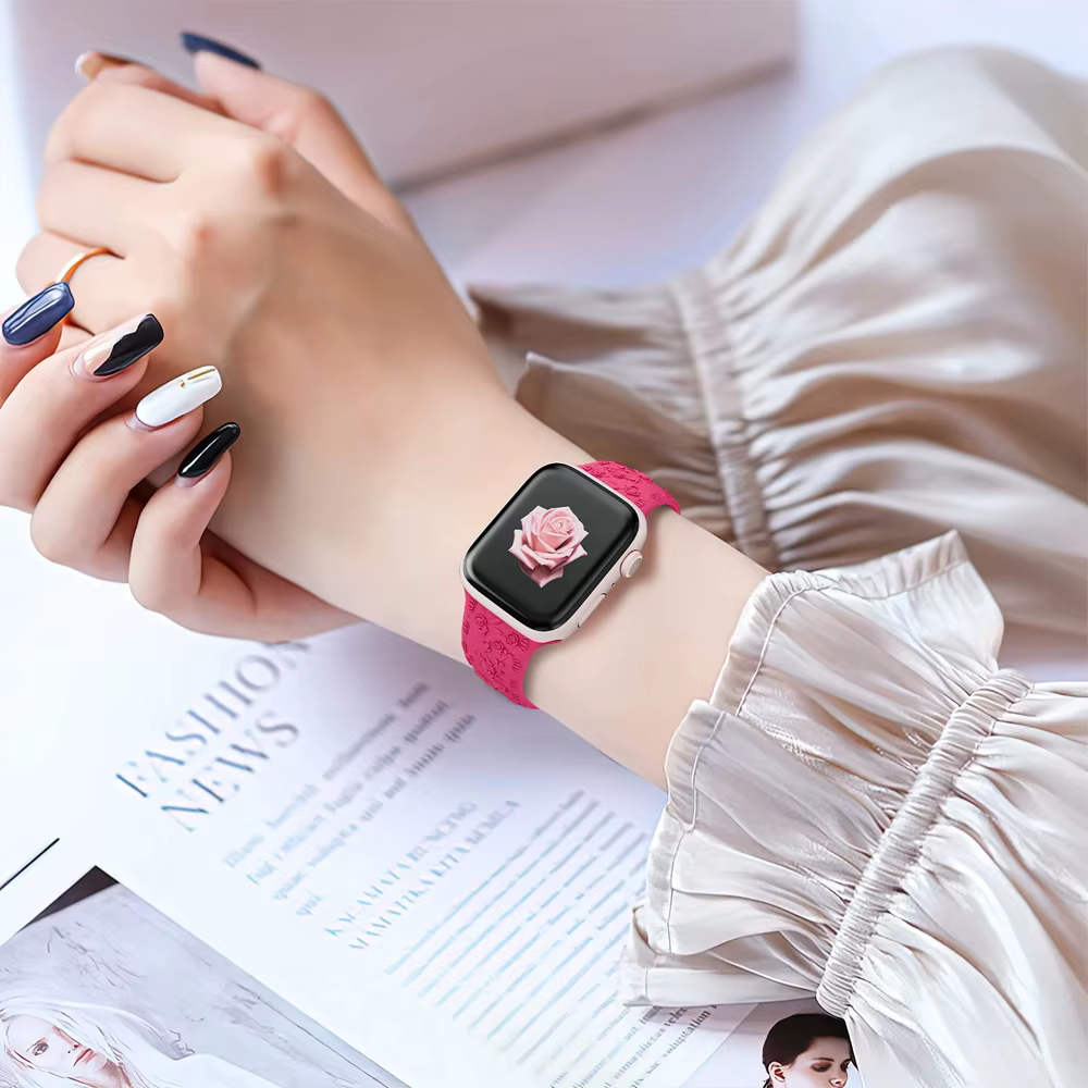 Bracelet en silicone gravé floral pour Apple Watch Band