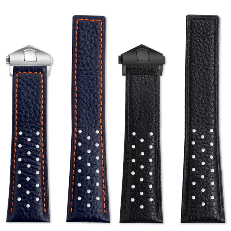 Bracelet de montre en cuir véritable respirant pour homme