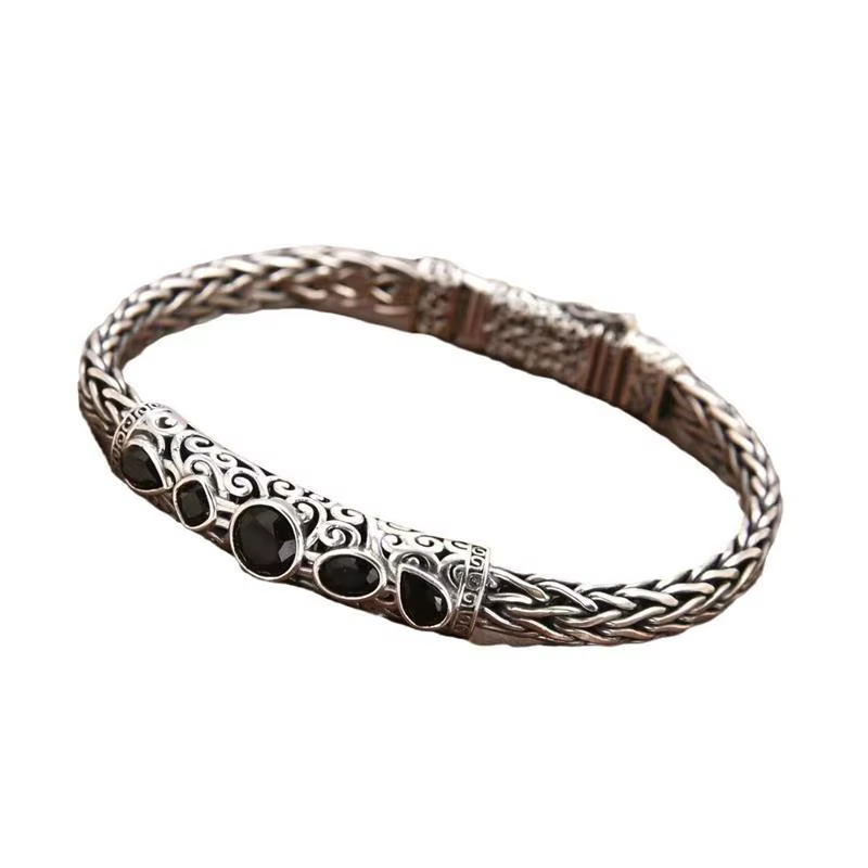 Bracelet en diamant noir tissé à la main pour hommes