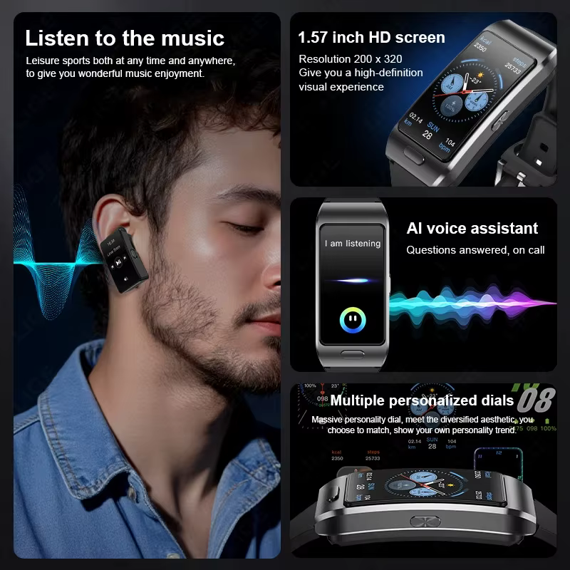 Casque montres intelligentes deux en un appels de réponse Assistant vocal surveillance de la santé Smartband contrôle des gestes Smartwatch 2025 nouveau