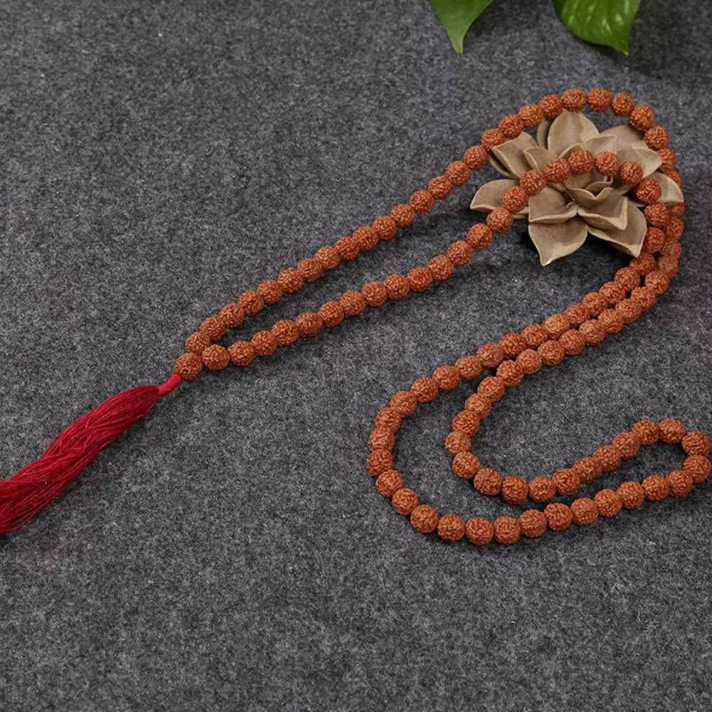 Rucurriculum-KSHA Rudraksh Mala ROSARY, 108 + 1 Grosses Perles de 8mm, Barrage de Bénédiction de Style National, Bouddhisme Chanceux, Souvenir Élégant