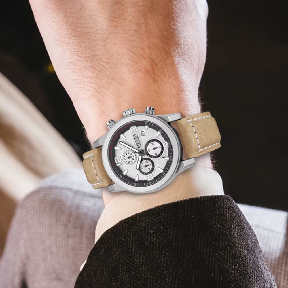 MEGIR bracelet en cuir montres de sport pour hommes mode montre-bracelet à Quartz étanche lumineux homme décontracté chronographe horloge Date 2026