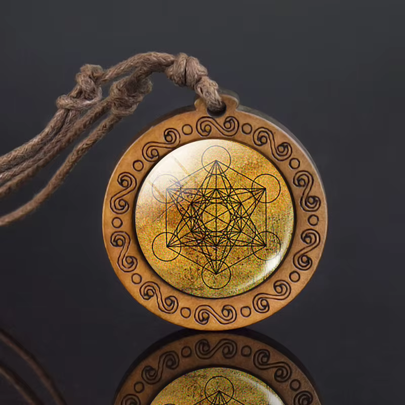 Collier en verre Mandala, pendentif en bois d'art rétro, bijoux bouddhistes à géométrie sacrée, cadeau de Yoga spirituel