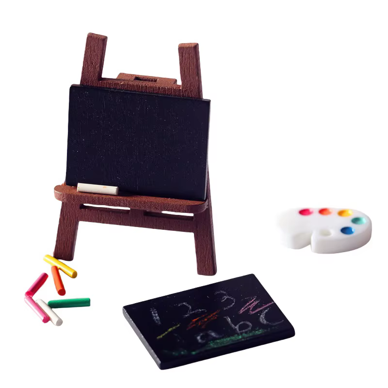 1 ensemble d'accessoires de bricolage pour maison de poupée, kit de tableau noir miniature avec support à craie, modèle de jouet de décoration de micro-paysage