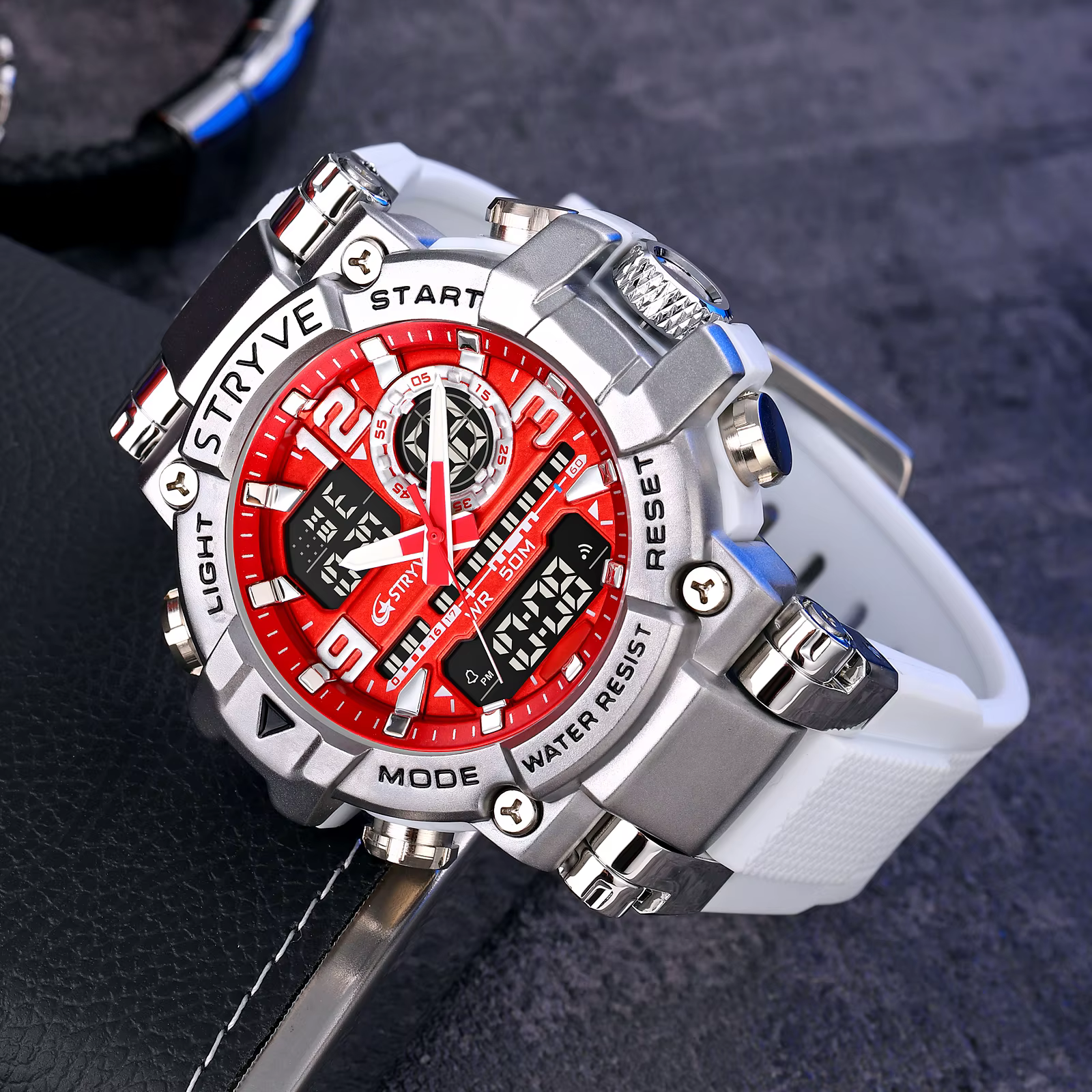 STRYVE 8025 montres de Sport pour hommes mode choc 50M montre-bracelet étanche LED alarme chronomètre horloge