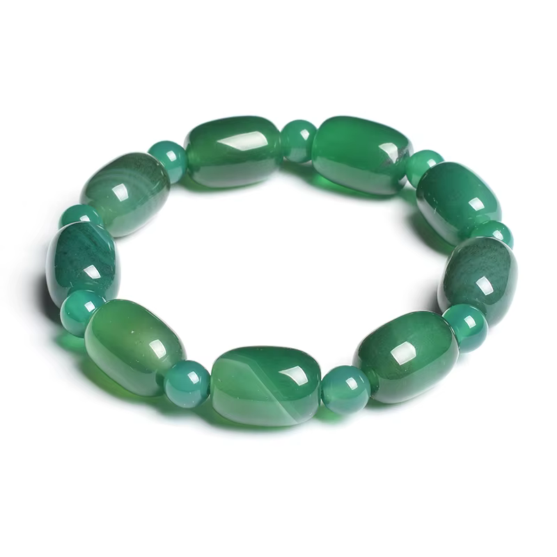 Perles de pierre naturelle Agates vertes bracelets porte-bonheur pour femmes mode tambour baril forme cornaline bracelets femme bracelet d'été