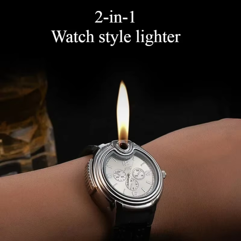 Nouvelle montre briquet créative et personnalisée 2-en-1, montre à quartz en métal à gaz butane avec allumage coulissant, accessoires pour cigarettes pour hommes, cadeau