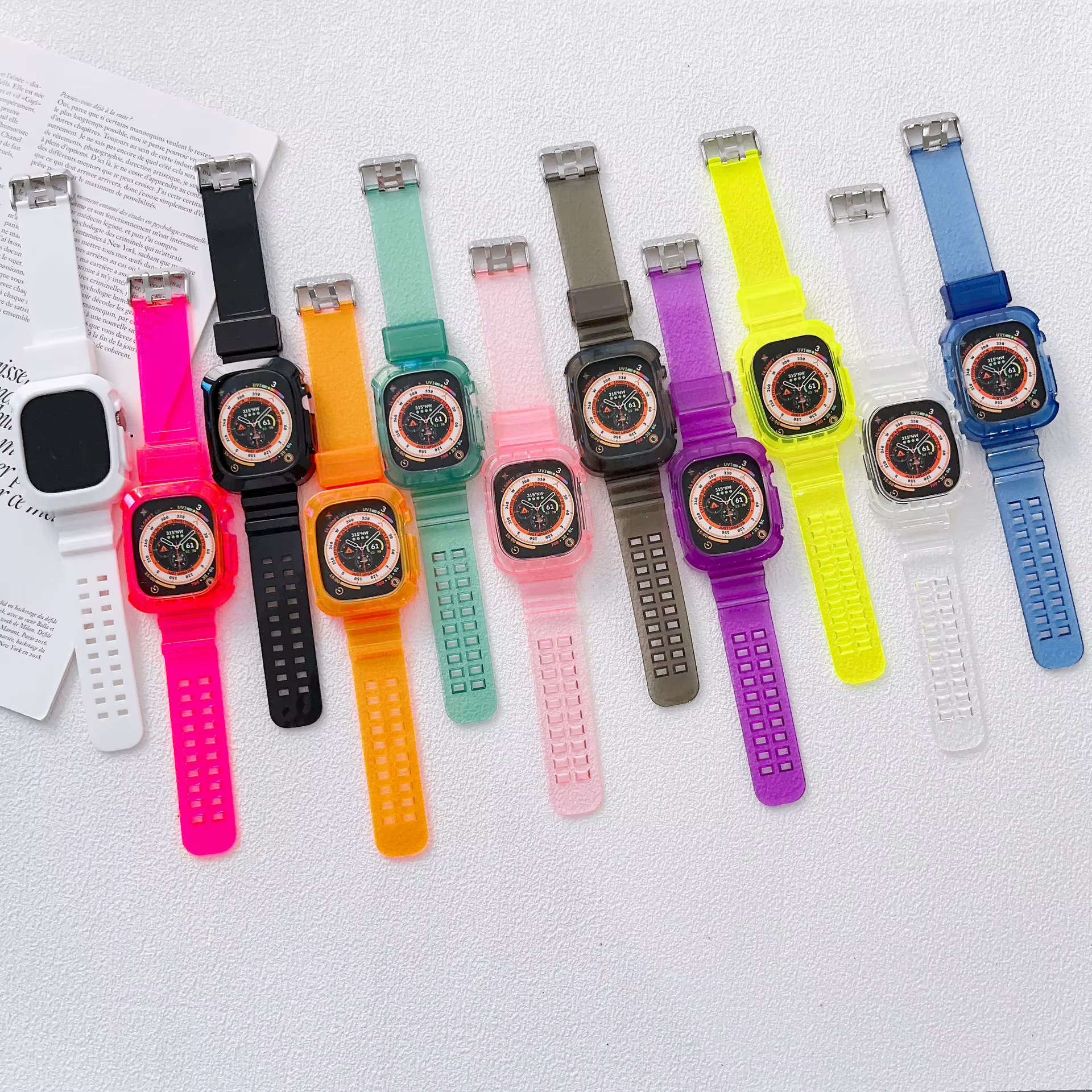 Pour Apple Watch couleur bonbon bracelet transparent + boîtier 11/10/8/7/6/5/4 49mm 46mm 42mm