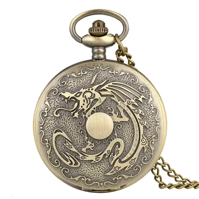 Montre de poche Dragon gravée Vintage