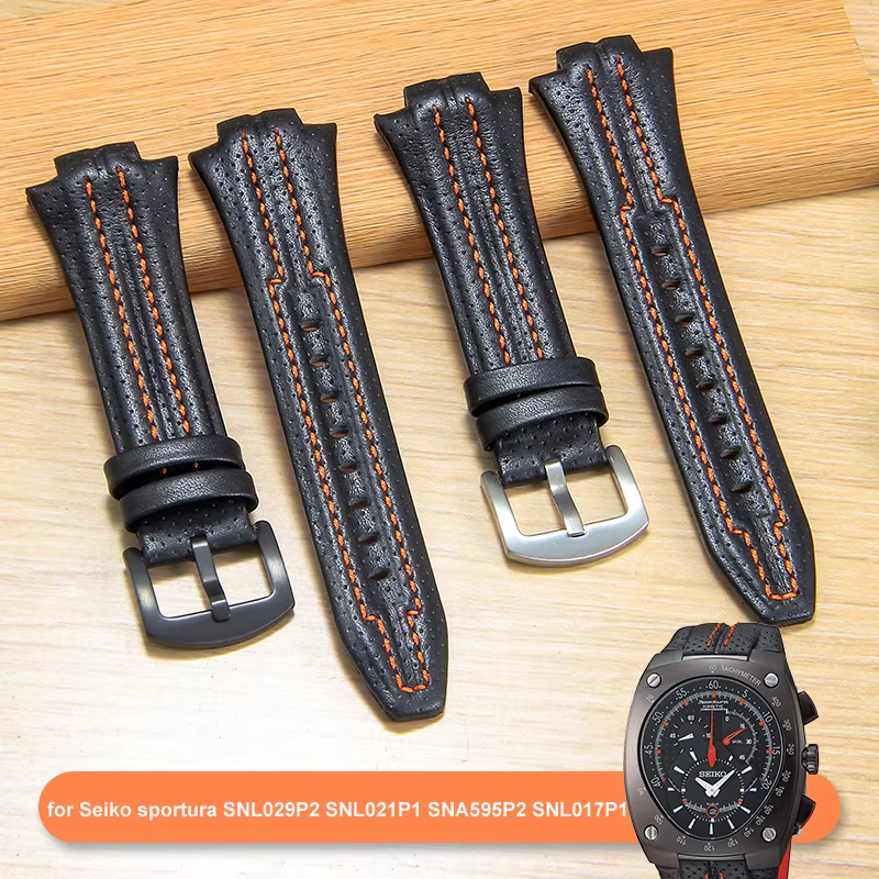 Bracelets de montre en cuir véritable pour Seiko Sportura SNL029P2 SNL021P1 SNA595P2 SNL017P1