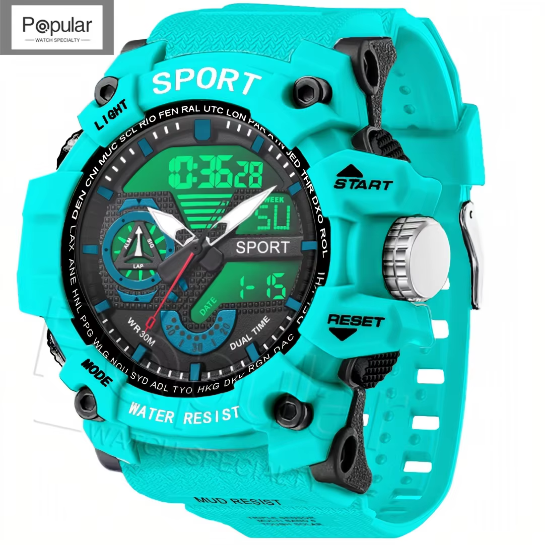 Montres de Sport de mode hommes montre-bracelet résistante aux chocs LED alarme chronomètre horloge militaire
