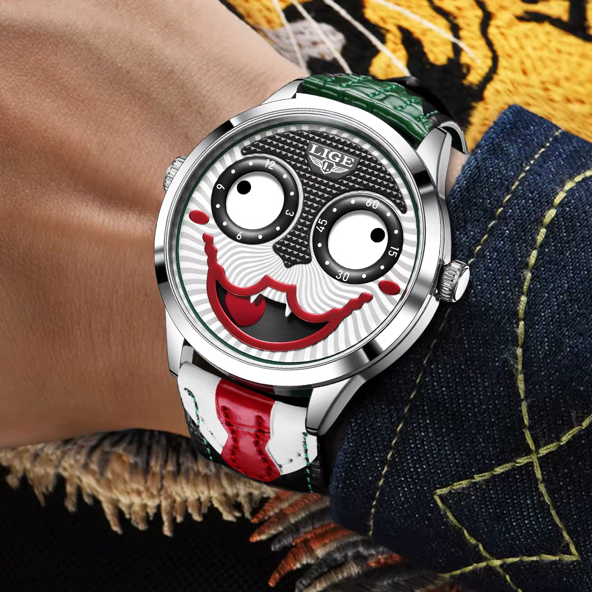 LIGE 2026 nouvelle montre Clown Cool hommes mode affaires étanche en cuir Joker