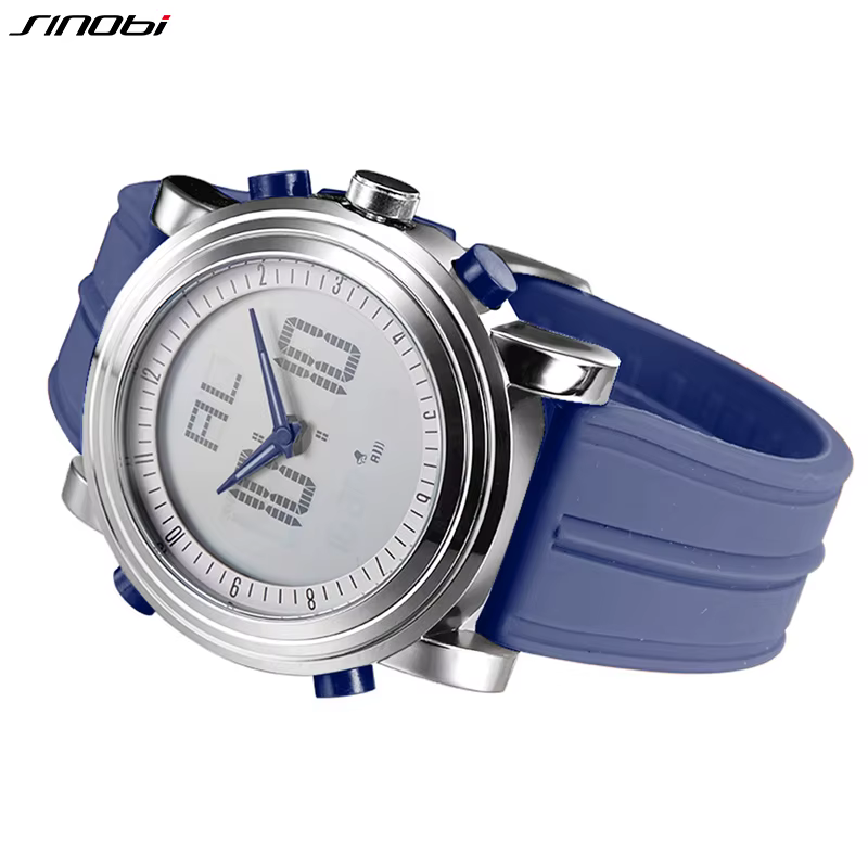 Nouveau SINOBI marque sport chronographe hommes montres numérique Quartz double mouvement étanche plongée bracelet