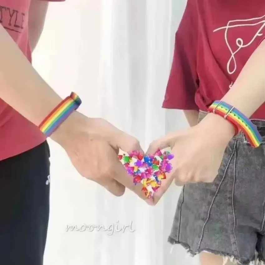 Bracelet arc-en-ciel personnalisé à la mode, couleur arc-en-ciel, pour Couple, en toile tissée d'été, cadeau d'amitié créatif