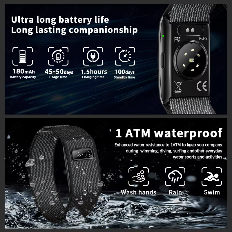 Montre connectée numérique LIGE nouvelle génération avec moniteur de fréquence cardiaque 24h/24