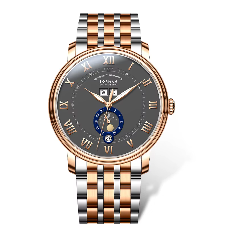 BORMAN BM3558 montres automatiques pour hommes 40mm montre de luxe 50M montre-bracelet mécanique étanche saphir fermoir papillon mois semaine