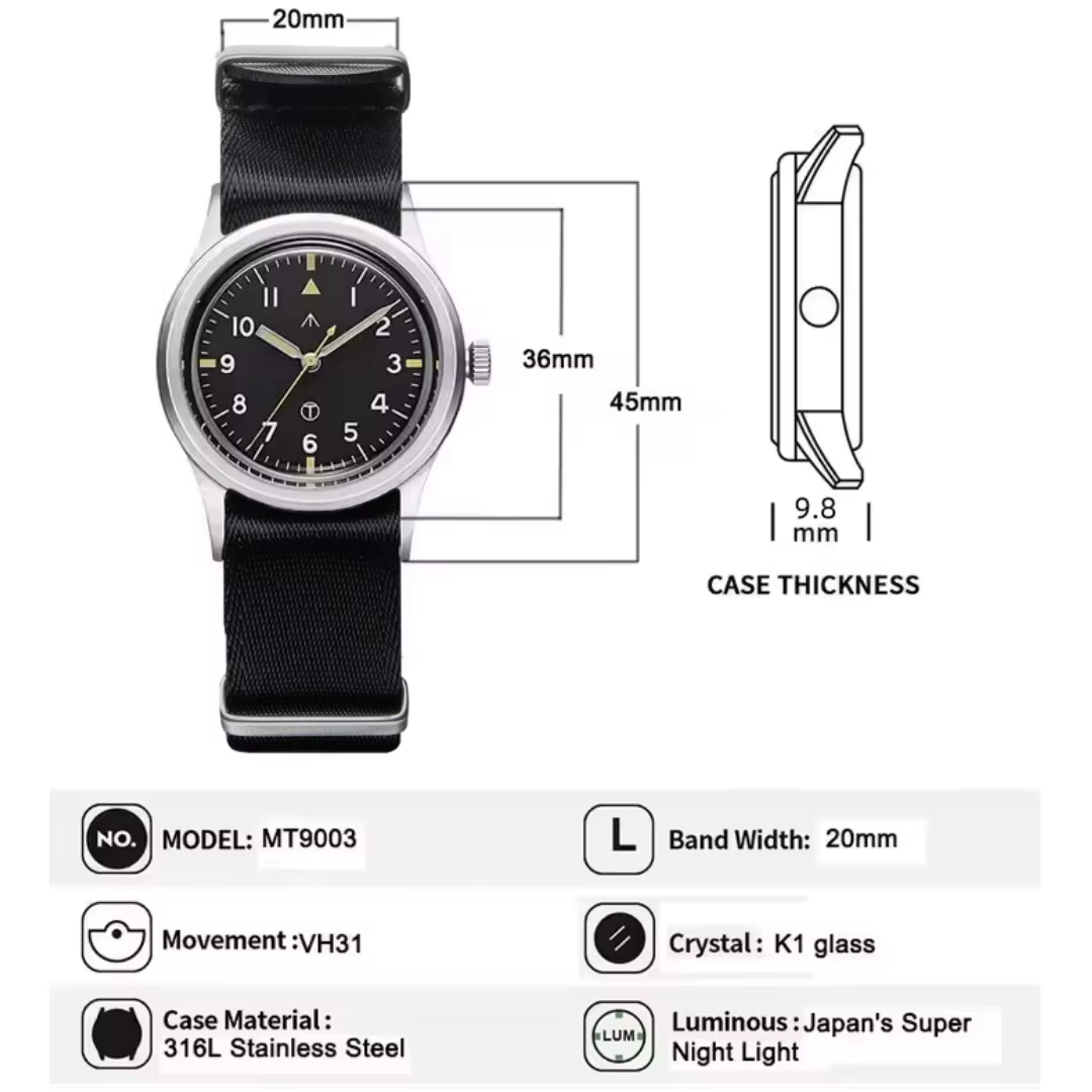 MILITREK 2025 hommes montre à Quartz VH31 36mm champ militaire