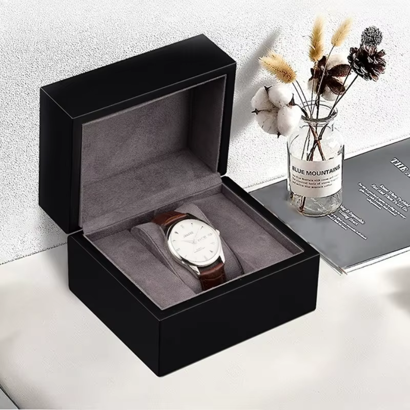 Boîte à montre en bois noir mat de luxe pour homme et femme