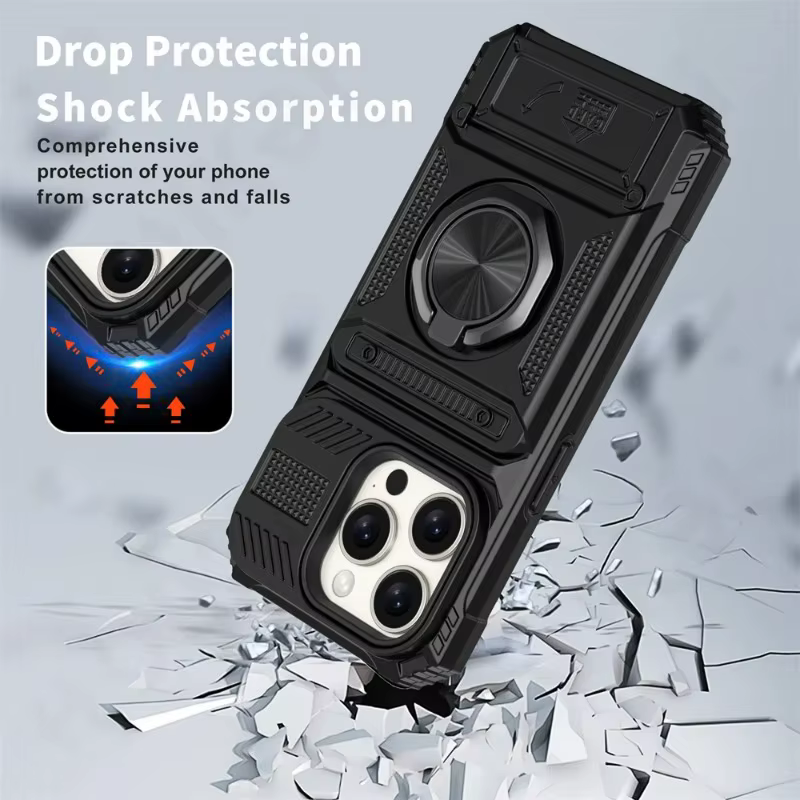 Coque pour iPhone 16 15 14 13 12 11 Pro Max XS XR 8 7 Plus, anneau rotatif magnétique, béquille, Protection contre les chutes, housse portefeuille robuste