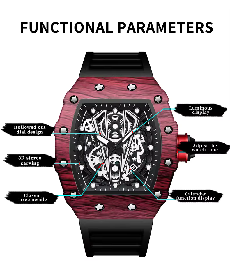 Montre-bracelet à quartz en silicone pour homme