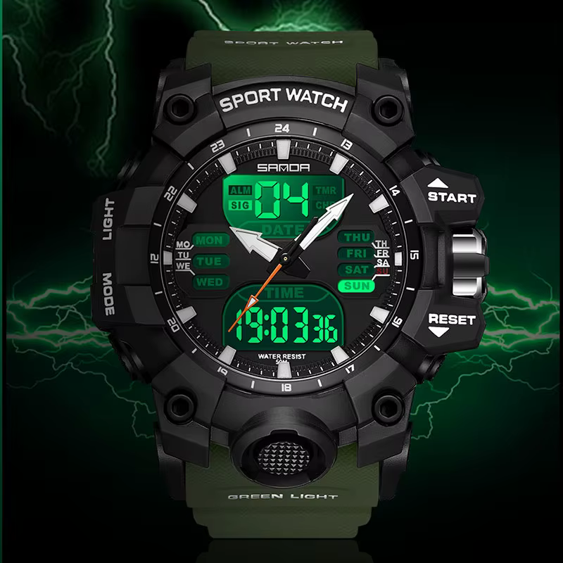 SANDA double affichage hommes montres étanche montre de sport militaire homme alarme chronomètre Quartz montre-bracelet mâle LED horloge numérique 6126