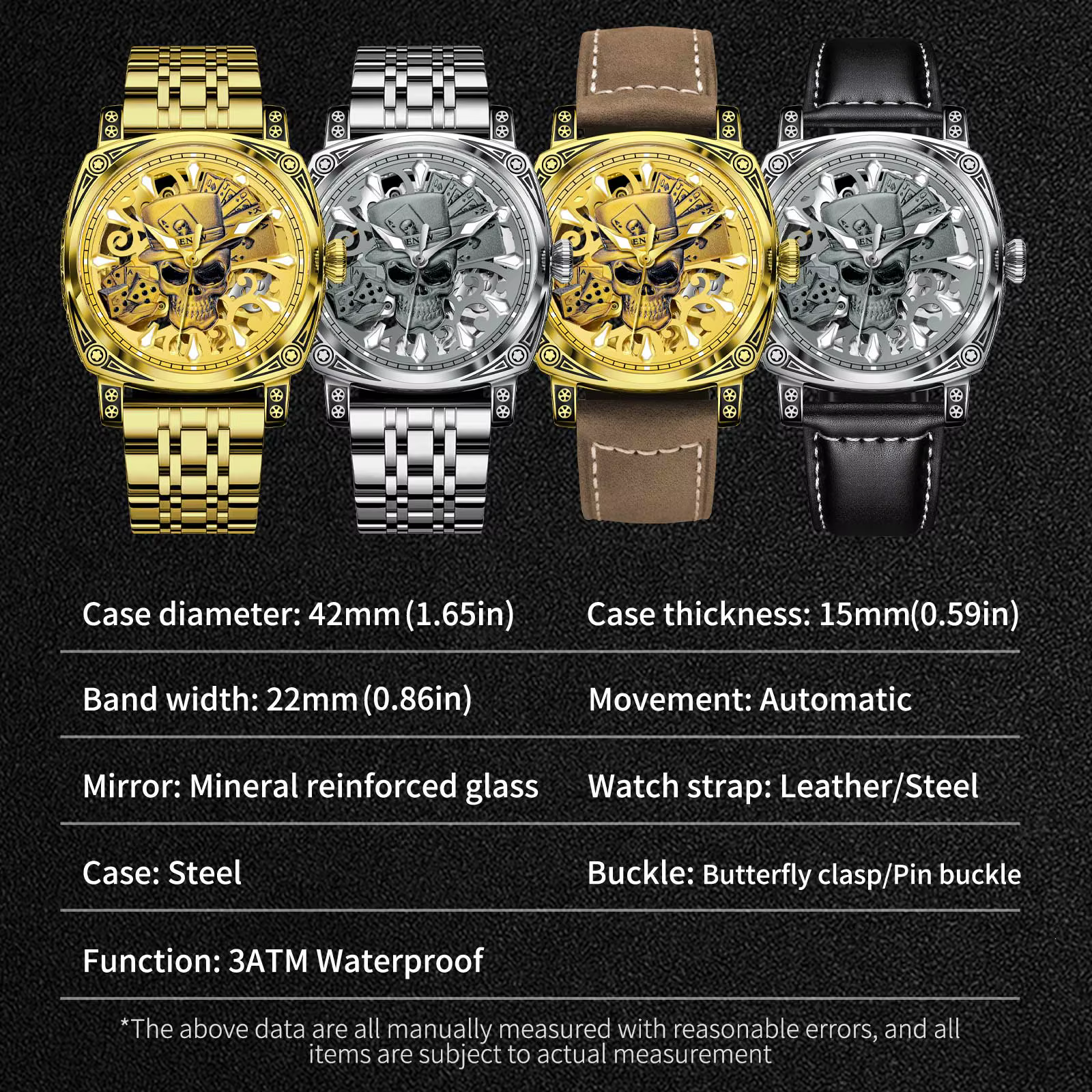 Glenaw crâne série haut de gamme montre pour hommes de luxe personnalité de la mode entièrement automatique mécanique