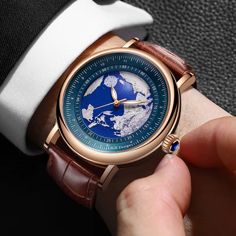 Montre-bracelet en cuir Blue Planet pour homme