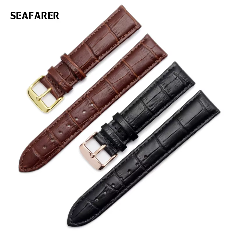 Bracelet de montre en cuir véritable pour hommes et femmes