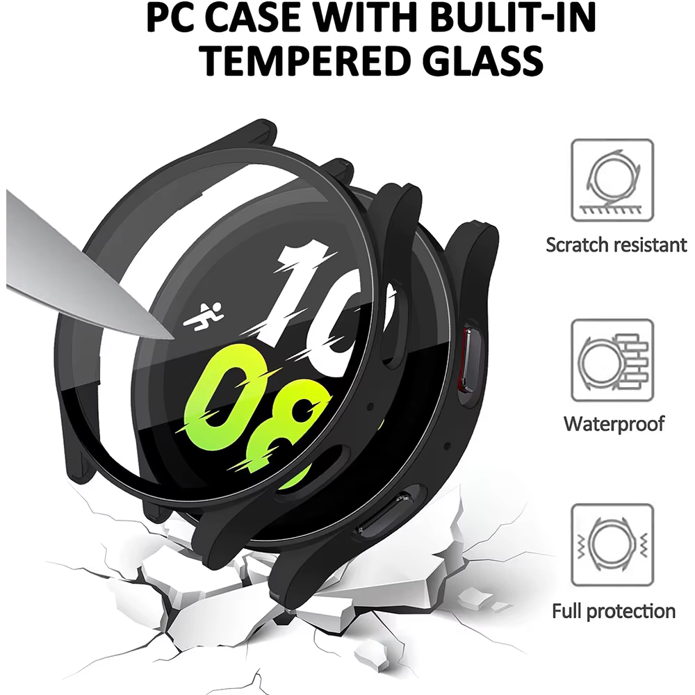 Pour Samsung Galaxy 4 5 6 7 44mm 40mm verre trempé + PC boîtier de montre de protection entièrement couvert