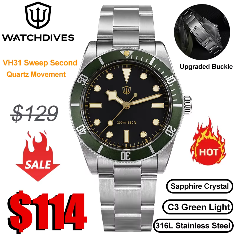 Montre Watchdives 37mm WD7922 V2 BB54 VH31 avec mouvement à secondes fluotantes