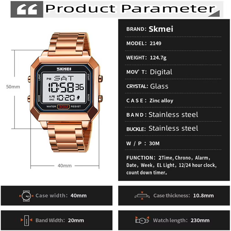 Skmei-Montre-bracelet LED numérique étanche pour homme