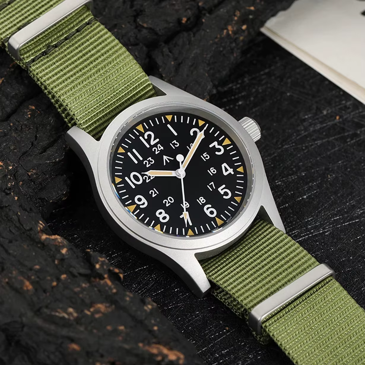 Militado ML05 38mm montre militaire mis5 2035 mouvement bombé saphir cristal C3 vert lumineux 10Bar étanche montres Vintage