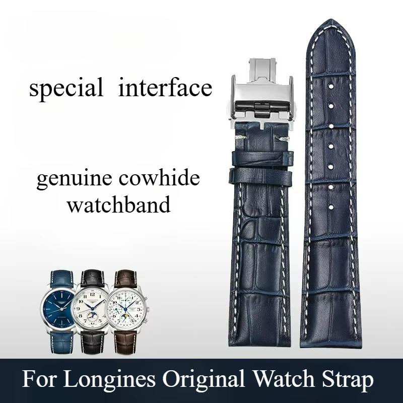 Pour Longines Master Collection bracelet de montre en cuir véritable fermoir papillon conception du système de dégagement rapide pour une ajustement facile 18/19/20/21mm