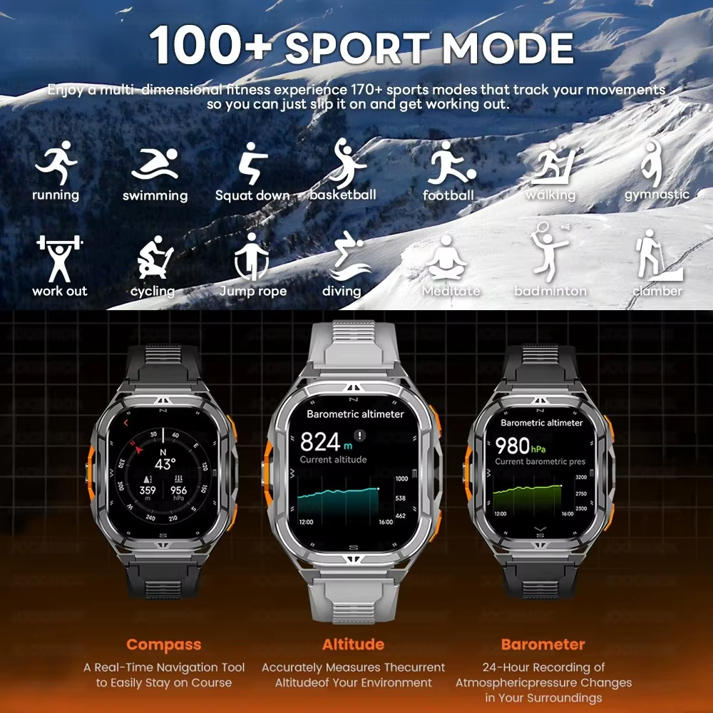 2025 nouvelle montre intelligente GPS hommes 1.96 pouces HD AMOLED écran boussole Bluetooth appel 5ATM étanche Sport