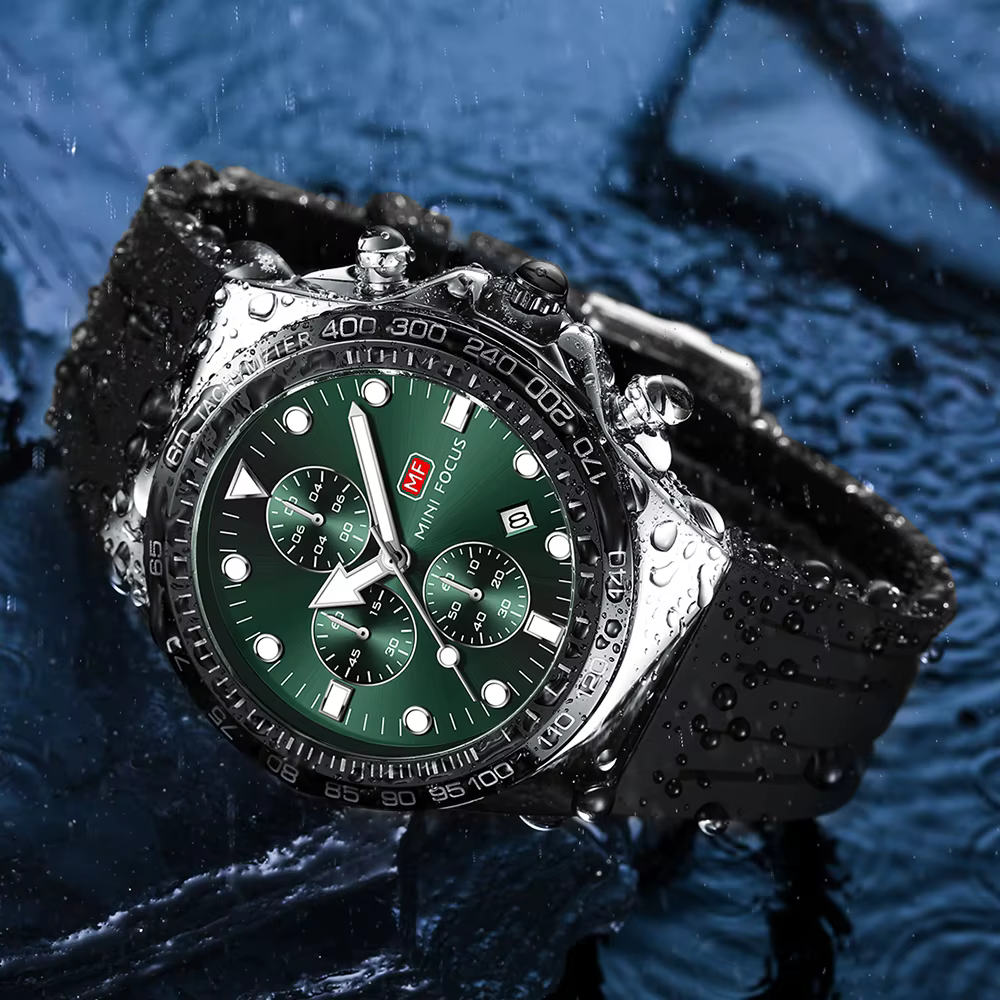 MINI FOCUS Sport chronographe montre à Quartz pour hommes mode bracelet en Silicone montre-bracelet étanche avec aiguilles lumineuses Date 0488