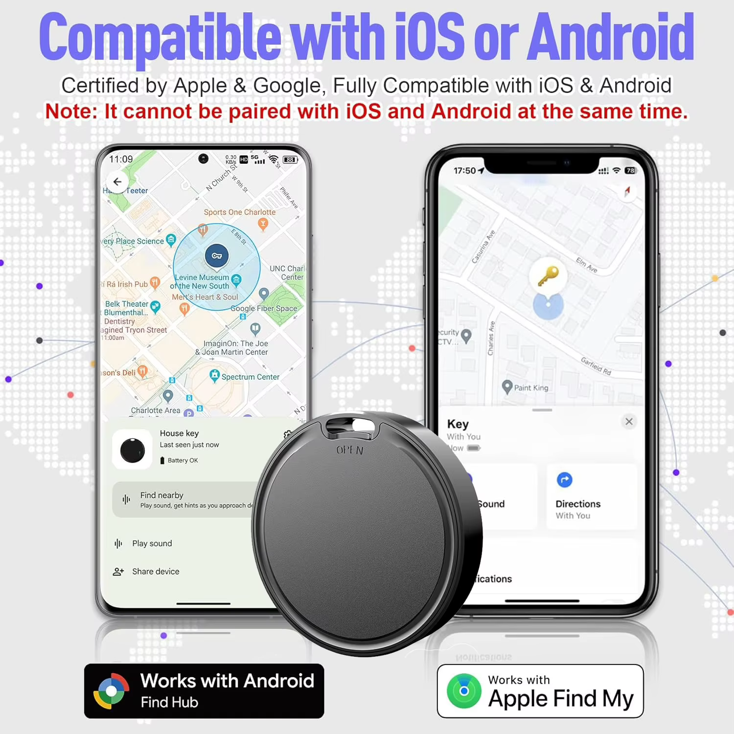 Traceur GPS double système pour Apple Find My/Android Google Find Hub App, localisateur d'objets, traceur de vélo/sac