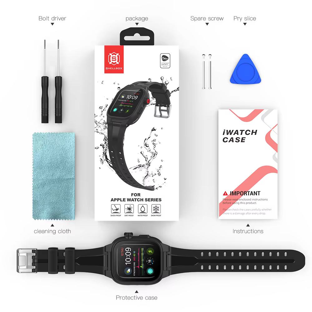 Shellbox nouveau 360 degrés protection complète anti-abrasion antichoc IP68 boîtier étanche professionnel pour Apple Watch 4 5 6 44mm
