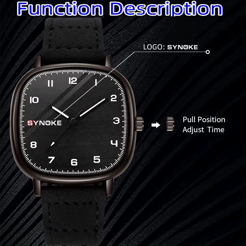 Synoke-Montre à quartz avec bracelet en cuir pour homme