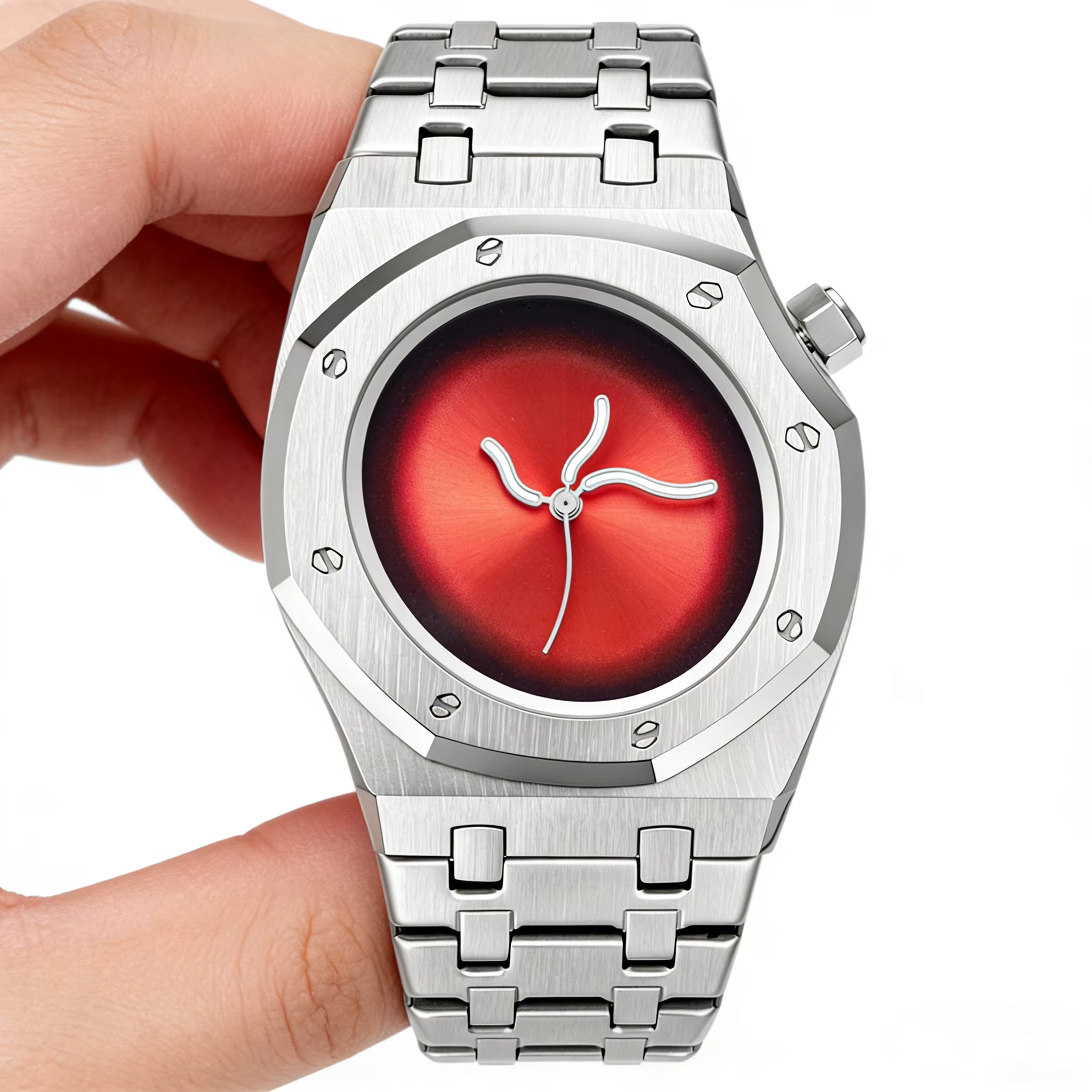 Montre à quartz pour homme, 1 pièce, élégante et luxueuse pour les affaires et les loisirs, coque irrégulière, bracelet en acier inoxydable, montre à quartz pour homme
