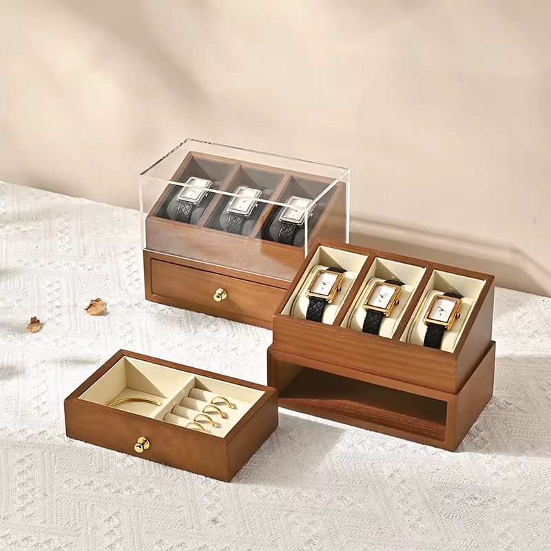 3 grilles boîte de montre en bois Double couche