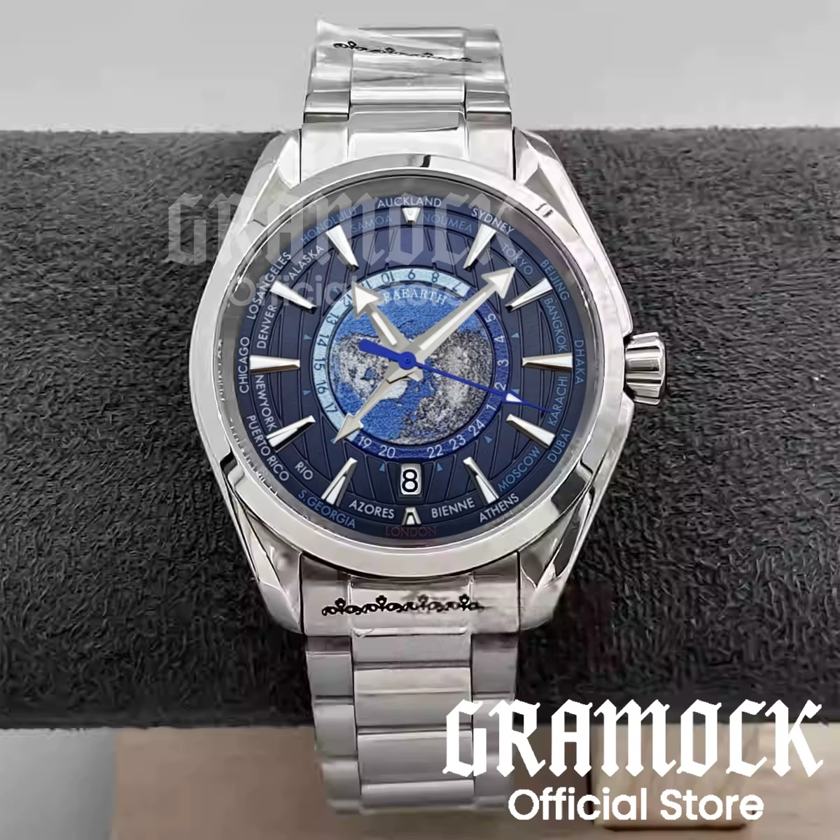 Gramock 40mm heure mondiale GMT Zone carte hommes 6 heures Date montre automatique NH34A mécanique plongée montre-bracelet en acier/caoutchouc bracelet