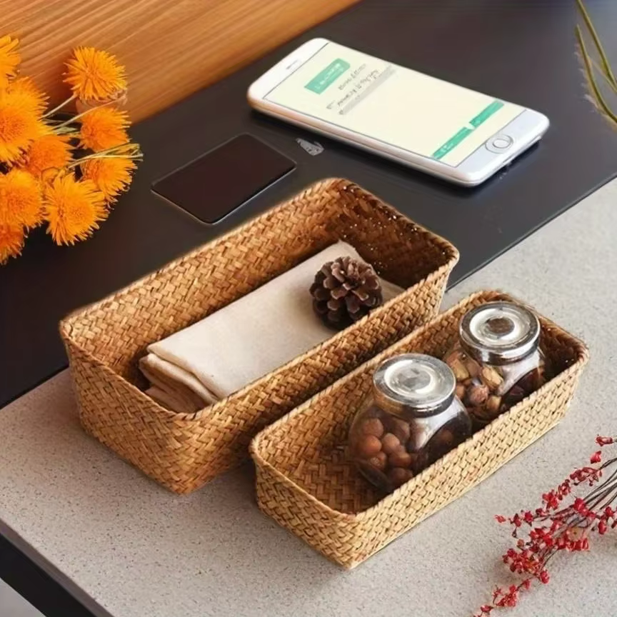 HOStorage-mir de Rangement Rectangulaire pour la Maison, Boîte tissée, Conteneur, SunOfficiKitchen
