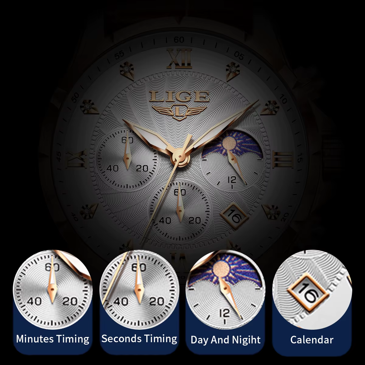 Relogio Masculino LIGE Montre décontractée pour hommes