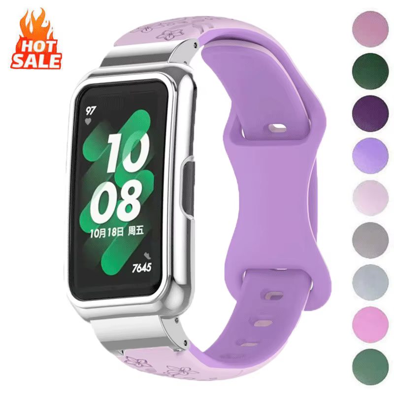 Ensemble 2 en 1 boîtier métallique et bracelet en Silicone gaufré bicolore pour Huawei Watch Band6/7/8/9/10