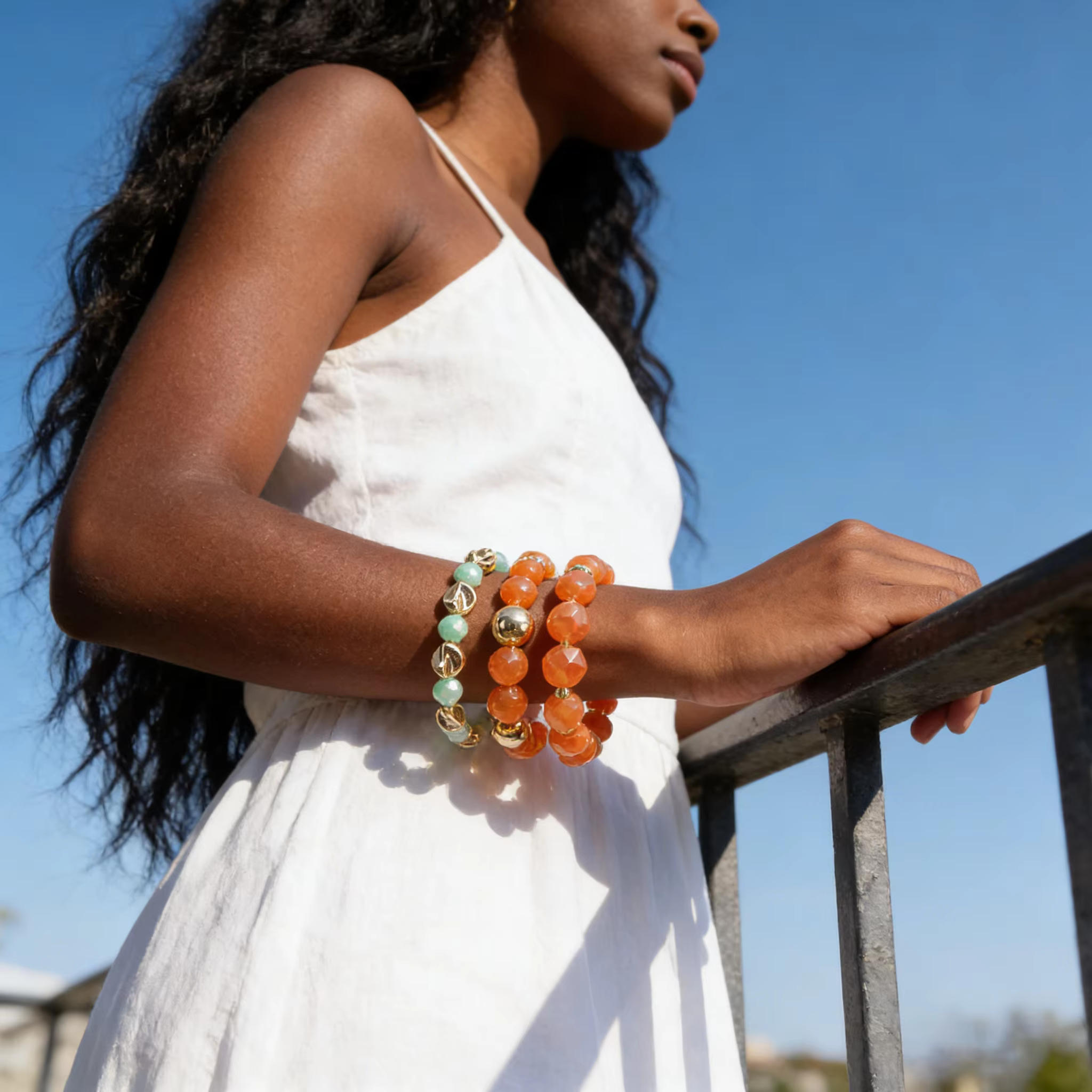Ensemble de 3 Bracelets Perles Orange Vif – Bijoux Audacieux et Empilables pour Tenues Élégantes et Rendez-vous Décontractés