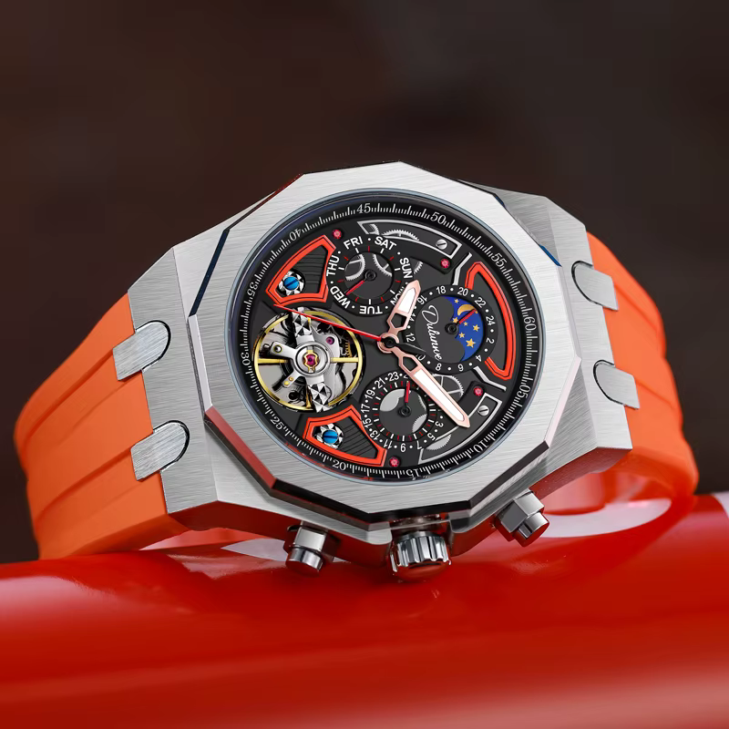 Montres de Sport de marque supérieure avec Tourbillon bracelet en caoutchouc en acier inoxydable cadran multifonction