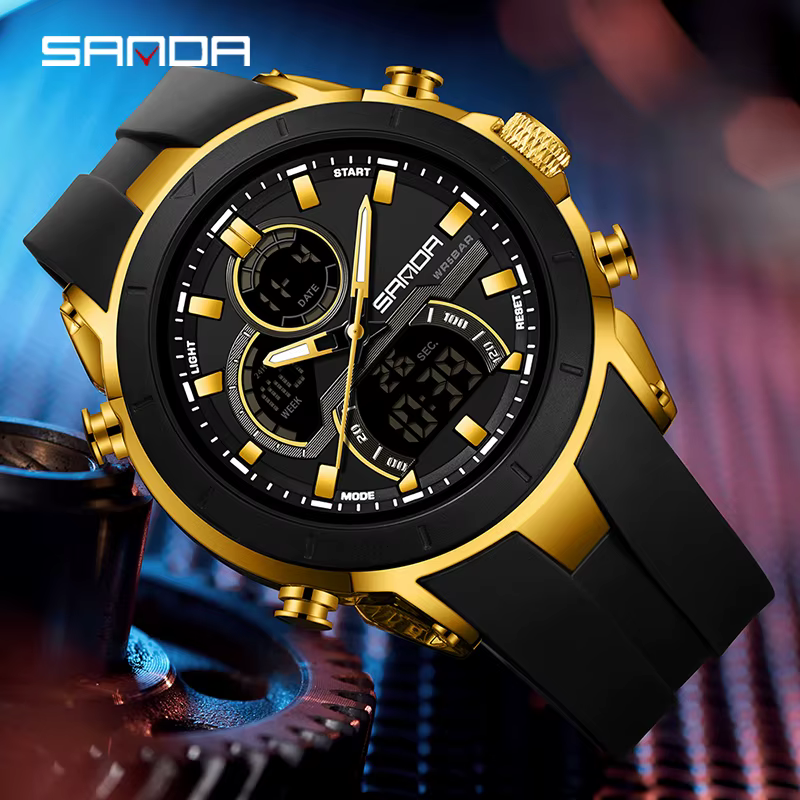 SANDA 6279 montres à Quartz électroniques pour homme double affichage grand cadran calendrier lumineux étanche Sports de plein air montre numérique